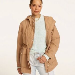 J.Crew Relaxed Perfect Lightweight Jacket Tan Hooded Utility Coat Size Small